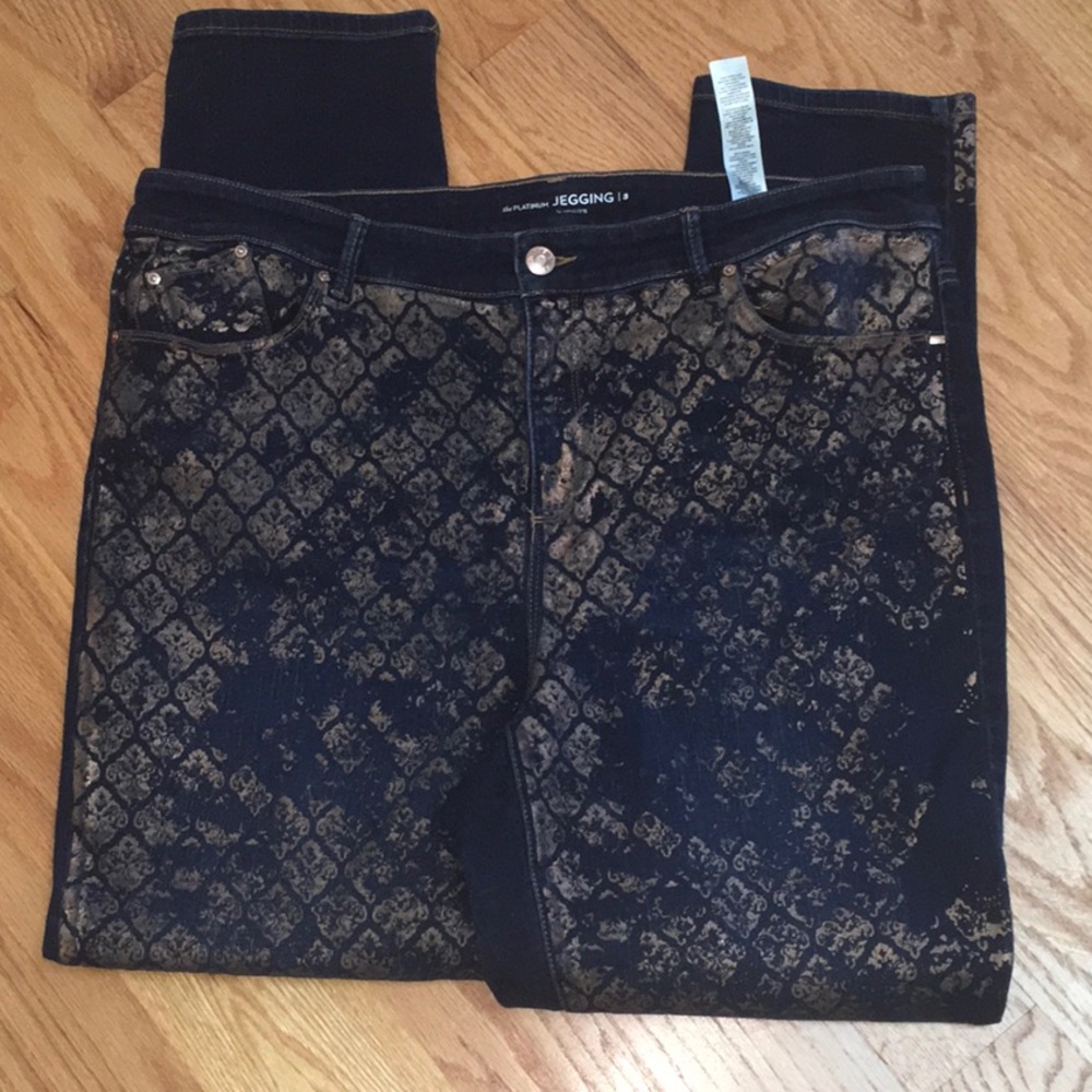 Chico’s Platinum Jeggings with Gold Foil